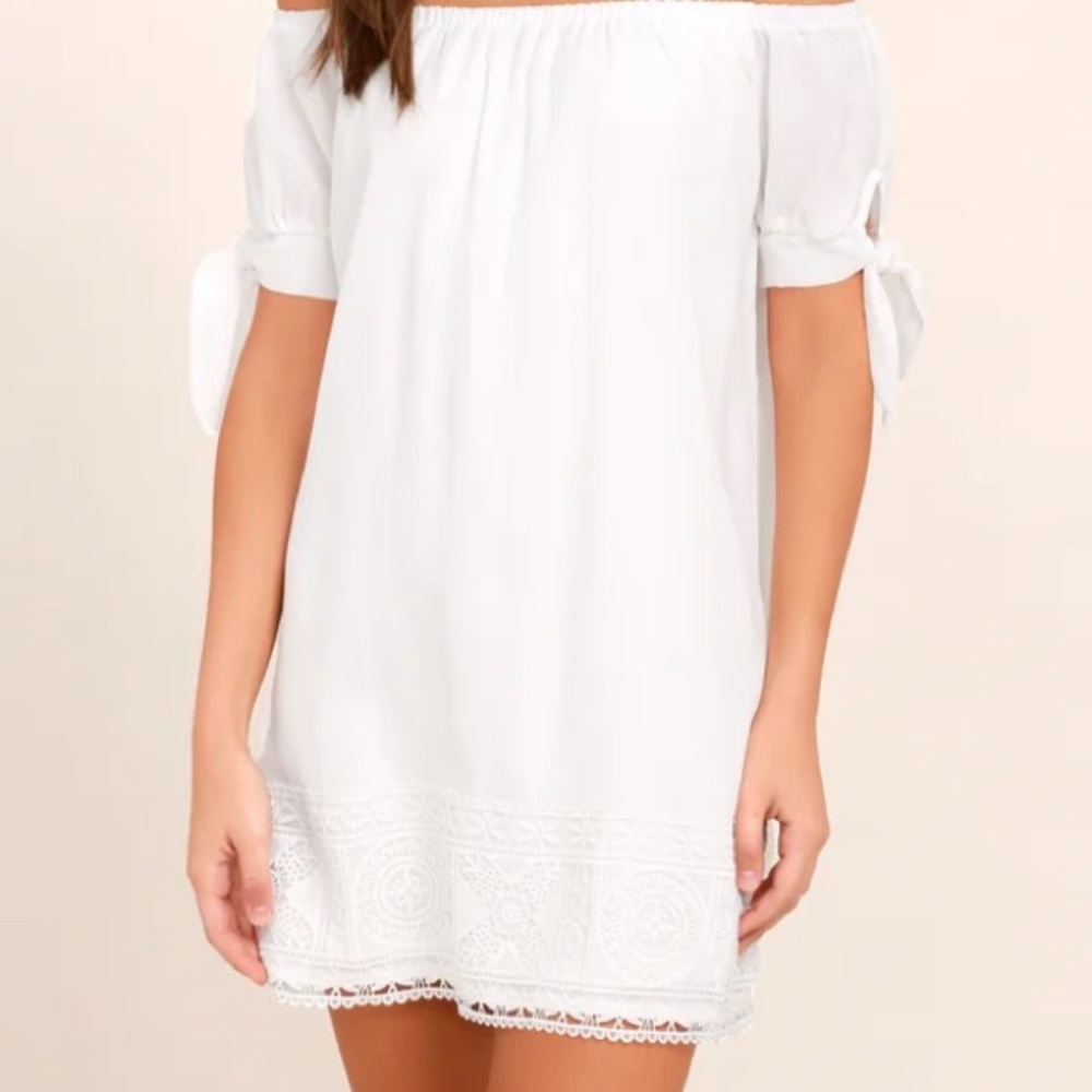 Closet Clearout Lulu’s Moment In The Sun White Lace Off-the-Shoulder Dress